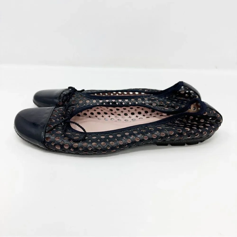 Paul Mayer Attitudes Perforated Cap Toe Leather Ballet Flats Navy Blue Size 10